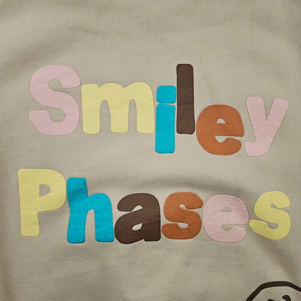 Wheres The Hoop Smiley Phases Graphic Hoodie Sand Small Streetwear Puff Print - Picture 8 of 8
